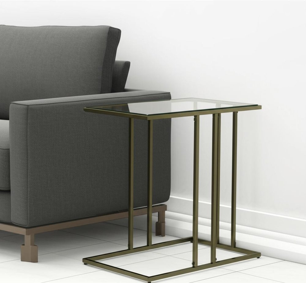 26" Clear and Antiqued Gold Glass and Iron Frame End Table