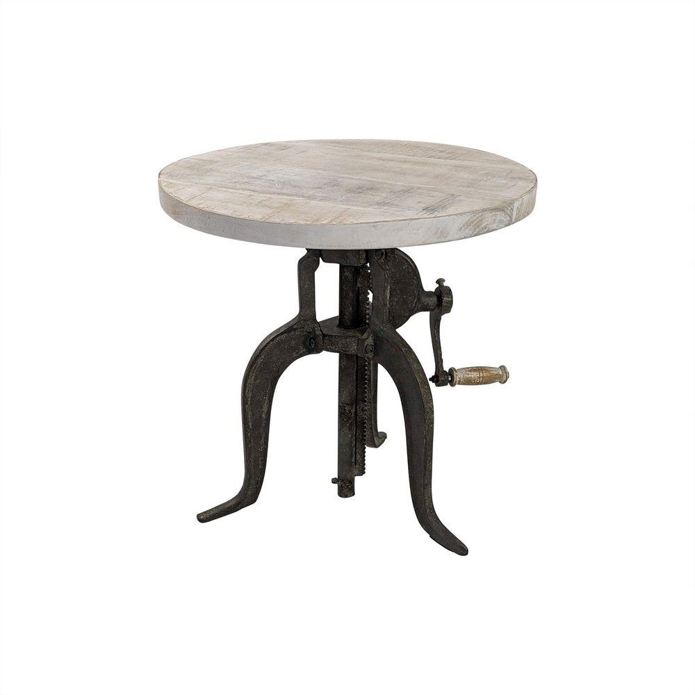 19" Natural and Gunmetal Solid Wood and Iron Height Adjustable Round End Table