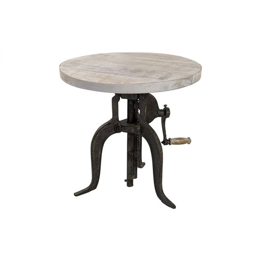 19" Natural and Gunmetal Solid Wood and Iron Height Adjustable Round End Table