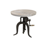 19" Natural and Gunmetal Solid Wood and Iron Height Adjustable Round End Table