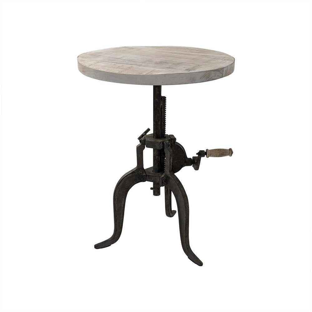 19" Natural and Gunmetal Solid Wood and Iron Height Adjustable Round End Table