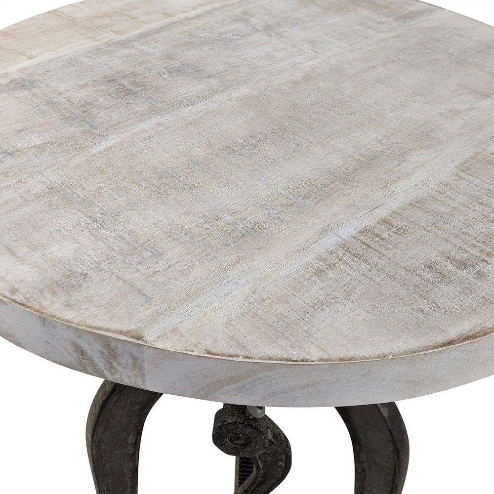 19" Natural and Gunmetal Solid Wood and Iron Height Adjustable Round End Table