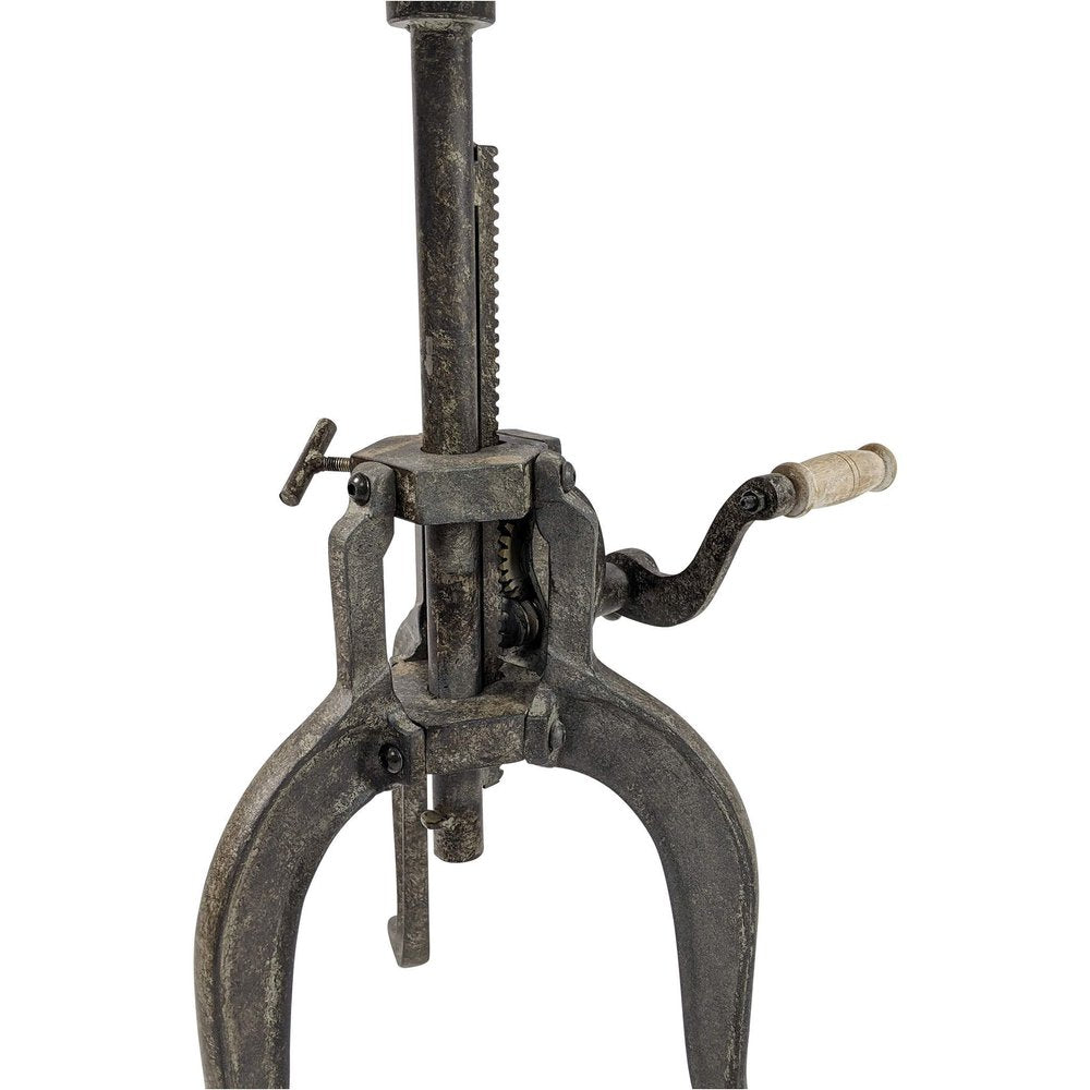 19" Natural and Gunmetal Solid Wood and Iron Height Adjustable Round End Table