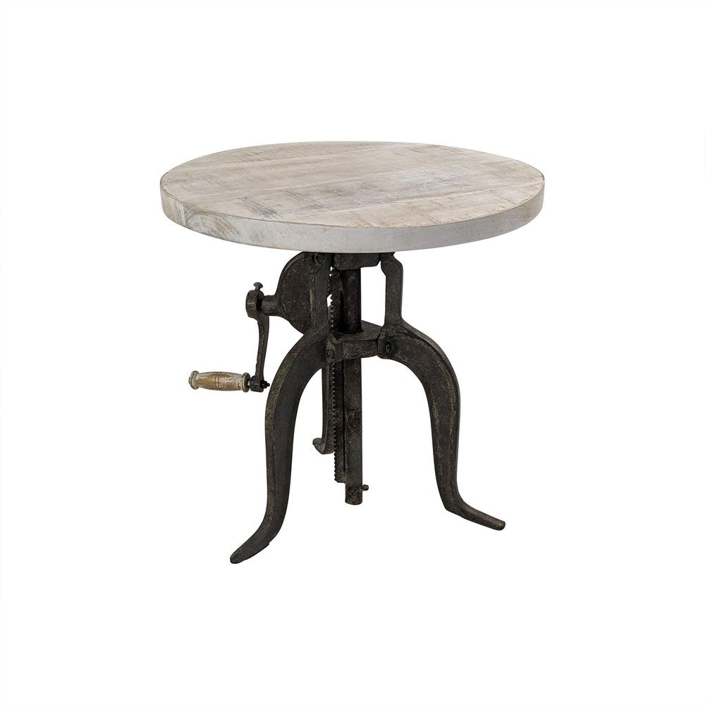 19" Natural and Gunmetal Solid Wood and Iron Height Adjustable Round End Table