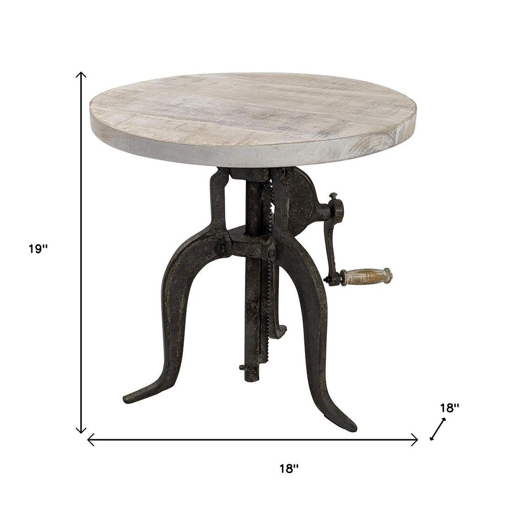 19" Natural and Gunmetal Solid Wood and Iron Height Adjustable Round End Table