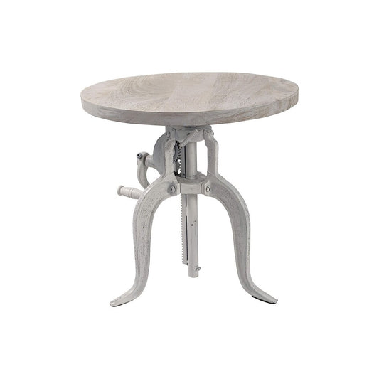 19" White Solid Wood and Iron Height Adjustable Round End Table