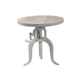 19" White Solid Wood and Iron Height Adjustable Round End Table
