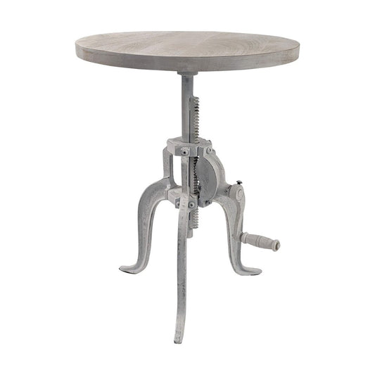19" White Solid Wood and Iron Height Adjustable Round End Table