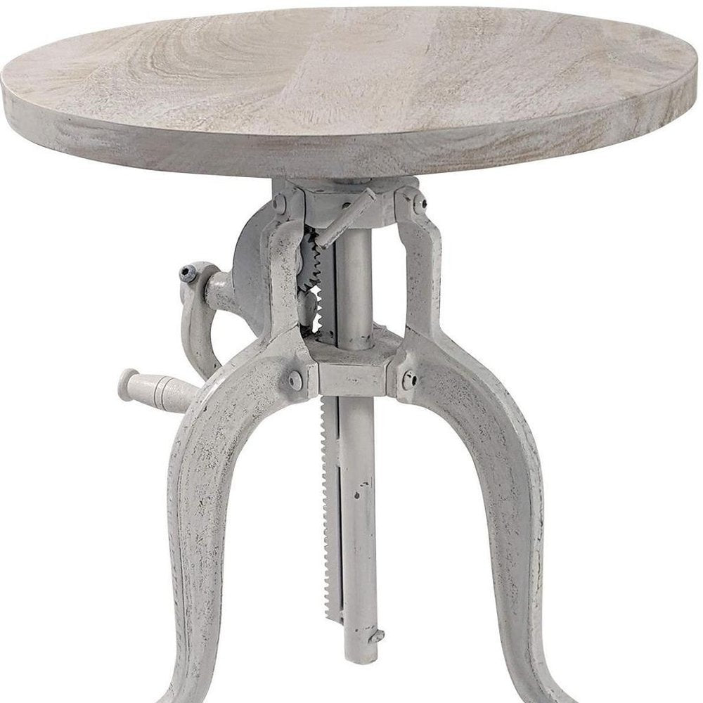 19" White Solid Wood and Iron Height Adjustable Round End Table