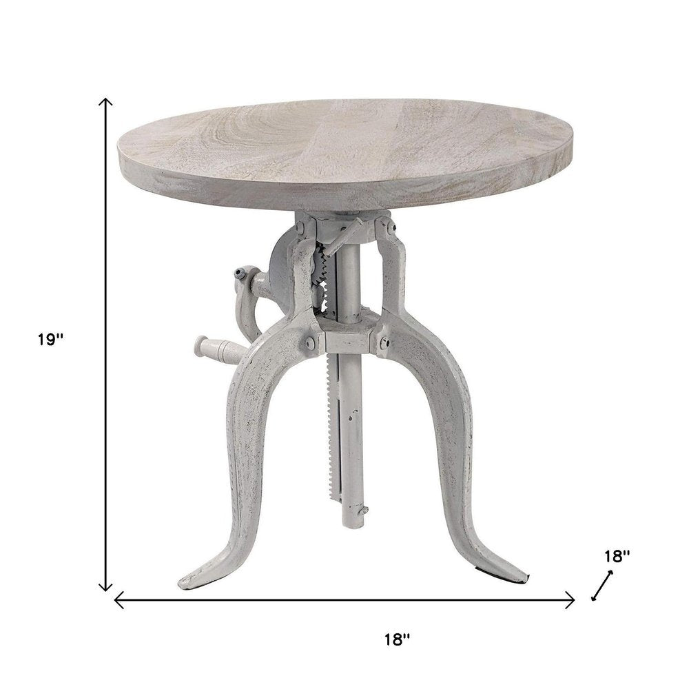 19" White Solid Wood and Iron Height Adjustable Round End Table