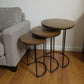 Set of Two Chestnut and Black Solid Wood and Metal Round Frame Nested Tables
