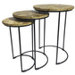 Set of Three Natural Natural and Black Solid Wood and Iron Round Frame Nested Tables