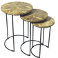 Set of Three Natural Natural and Black Solid Wood and Iron Round Frame Nested Tables