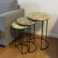 Set of Two Natural and Black Solid Wood and Metal Round Frame Nested Tables