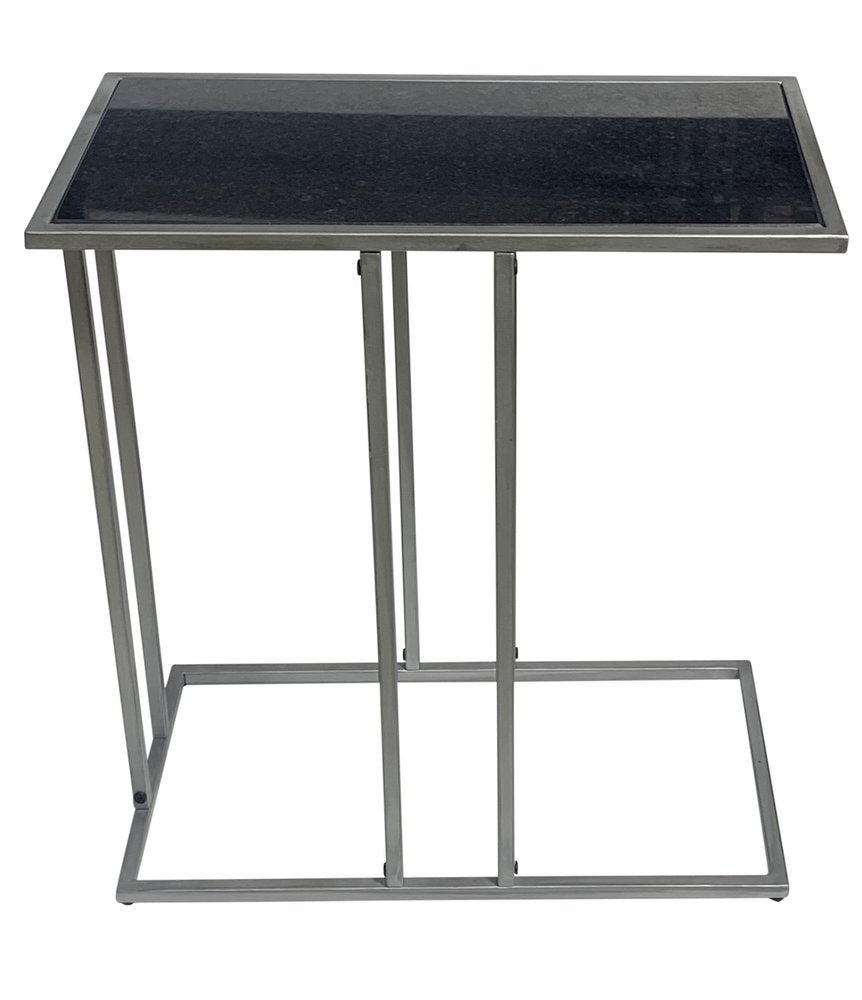 26" Black and Gunmetal Marble and Iron Frame End Table