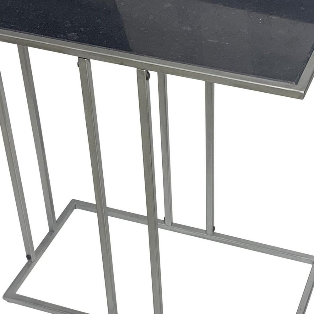 26" Black and Gunmetal Marble and Iron Frame End Table