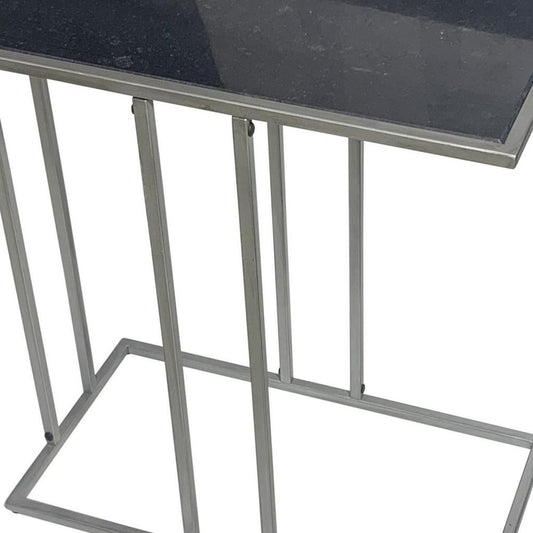 26" Black and Gunmetal Marble and Iron Frame End Table