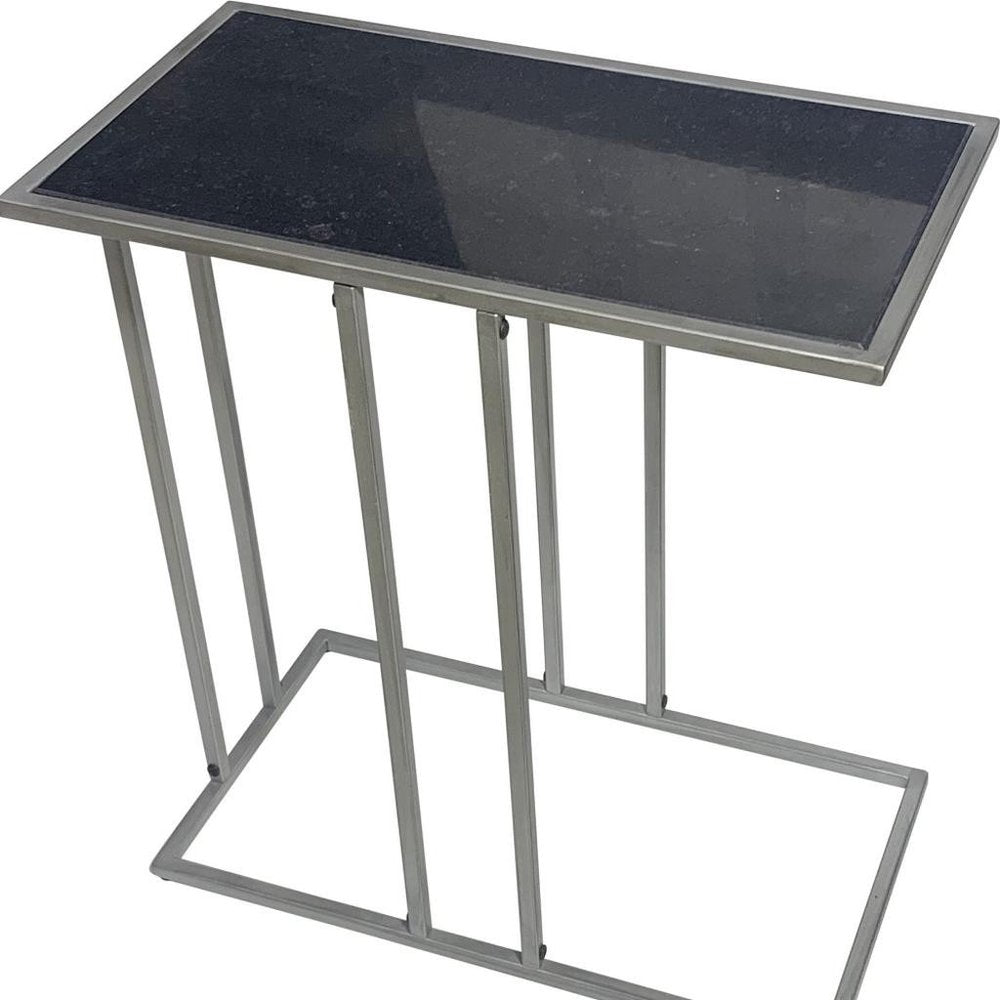 26" Black and Gunmetal Marble and Iron Frame End Table