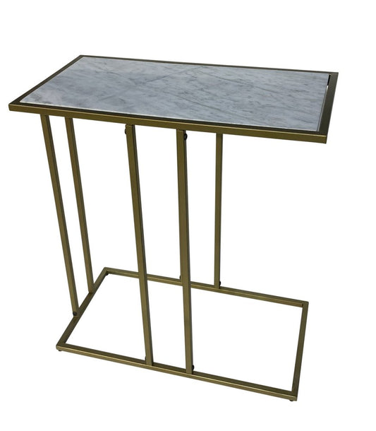 26" White and Antiqued Gold Marble and Iron Frame End Table
