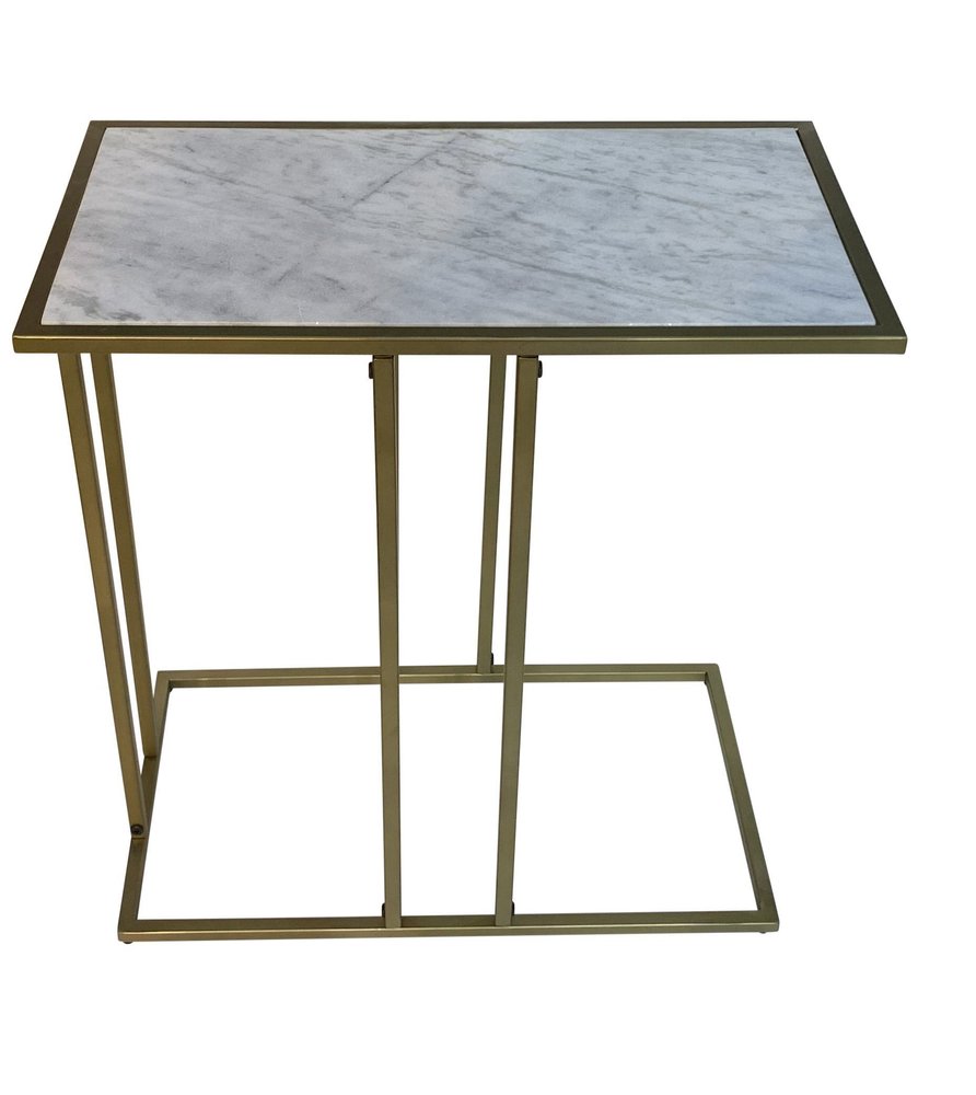 26" White and Antiqued Gold Marble and Iron End Table