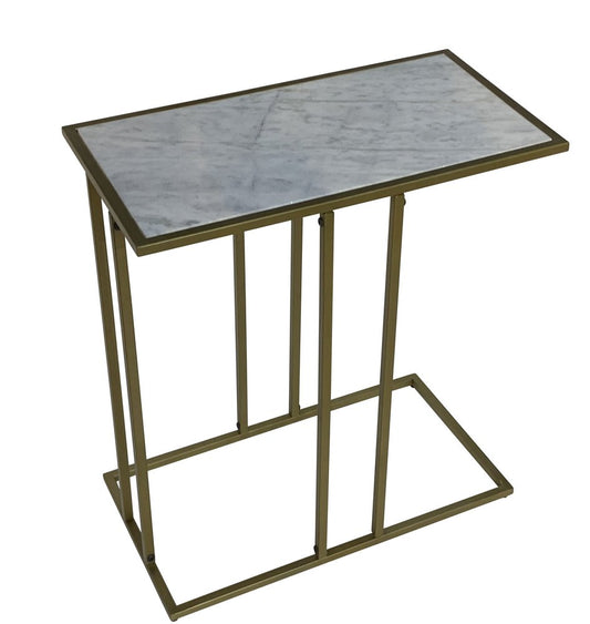 26" White and Antiqued Gold Marble and Iron Frame End Table