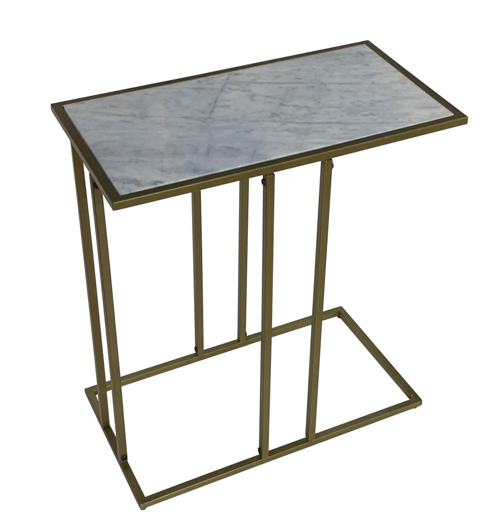26" White and Antiqued Gold Marble and Iron End Table