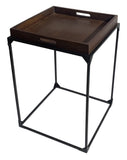 29" Dark Brown and Black Solid Wood and Iron Square Frame End Table