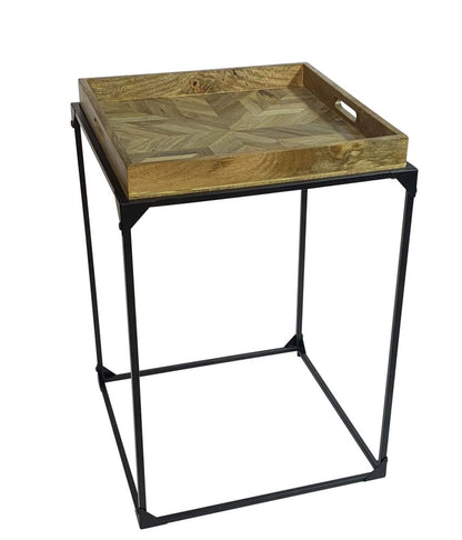 29" Natural and Black Solid Wood and Iron Square Frame End Table