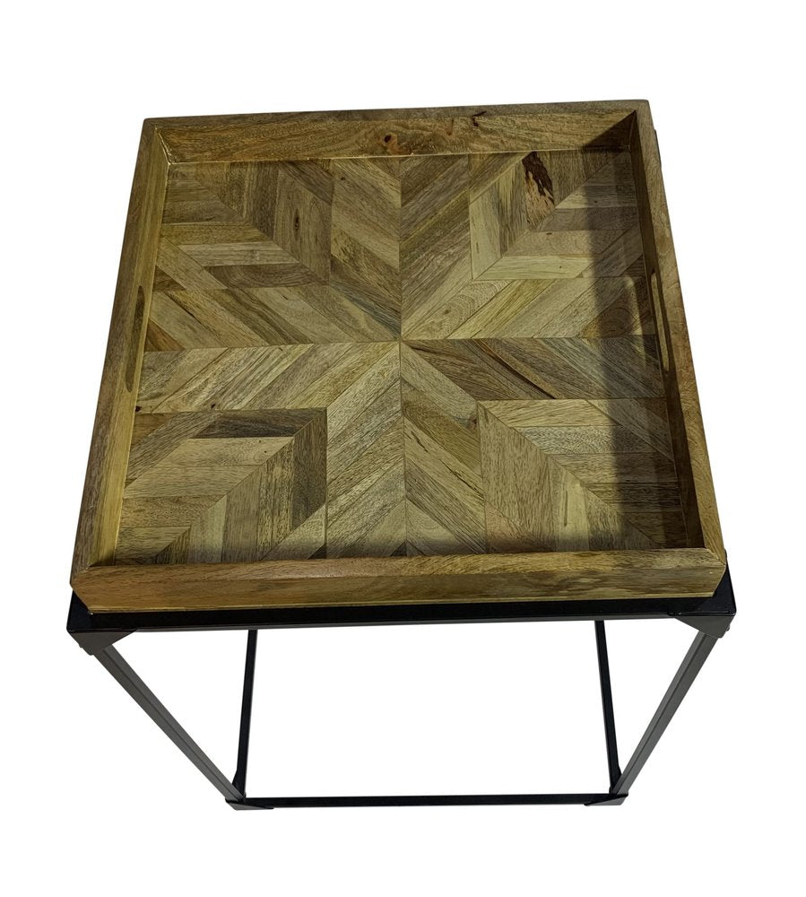 29" Natural and Black Solid Wood and Iron Square Frame End Table