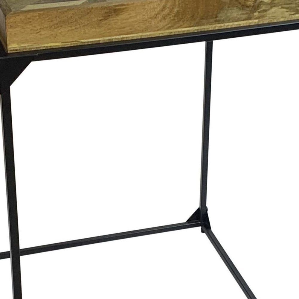 29" Natural and Black Solid Wood and Iron Square Frame End Table