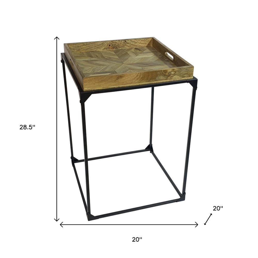 29" Natural and Black Solid Wood and Iron Square Frame End Table