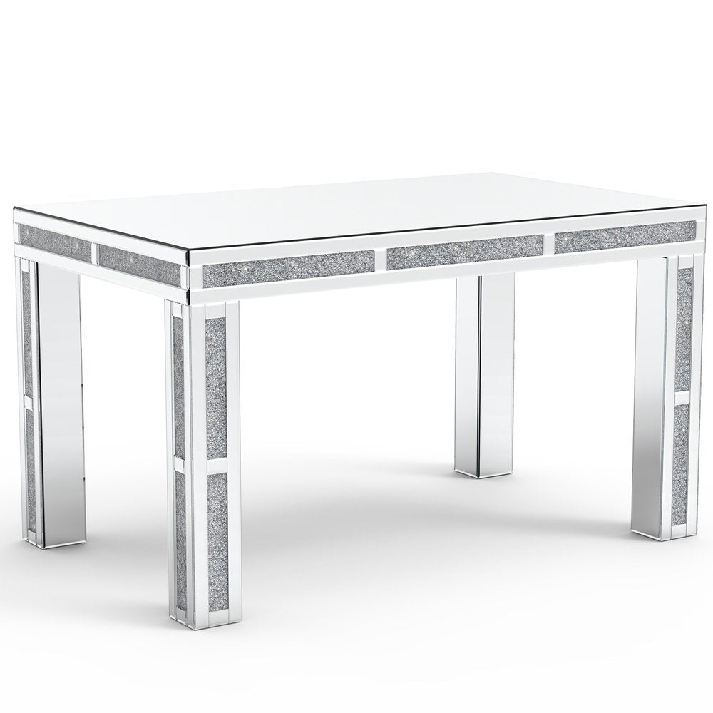 31" Silver Mirrored Glass And Faux Crystal Dining Table