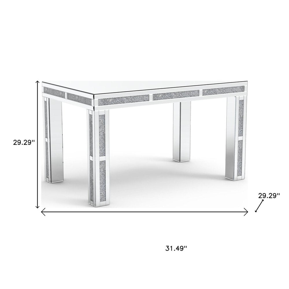 31" Silver Mirrored Glass And Faux Crystal Dining Table