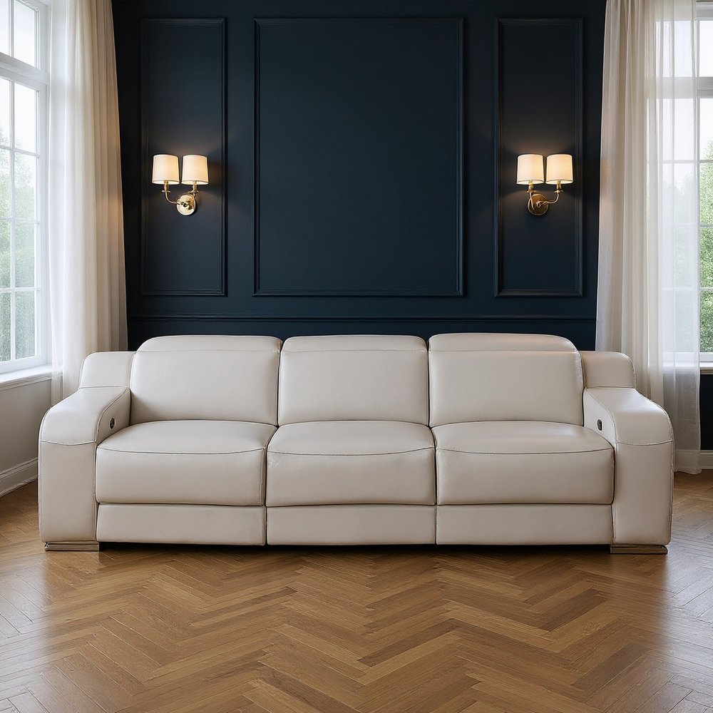 103" Dark Gray Italian Leather Reclining USB Sofa