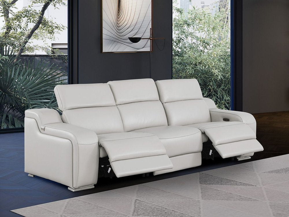103" Dark Gray Italian Leather Reclining USB Sofa