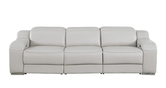 103" Light Gray Italian Leather Reclining USB Sofa