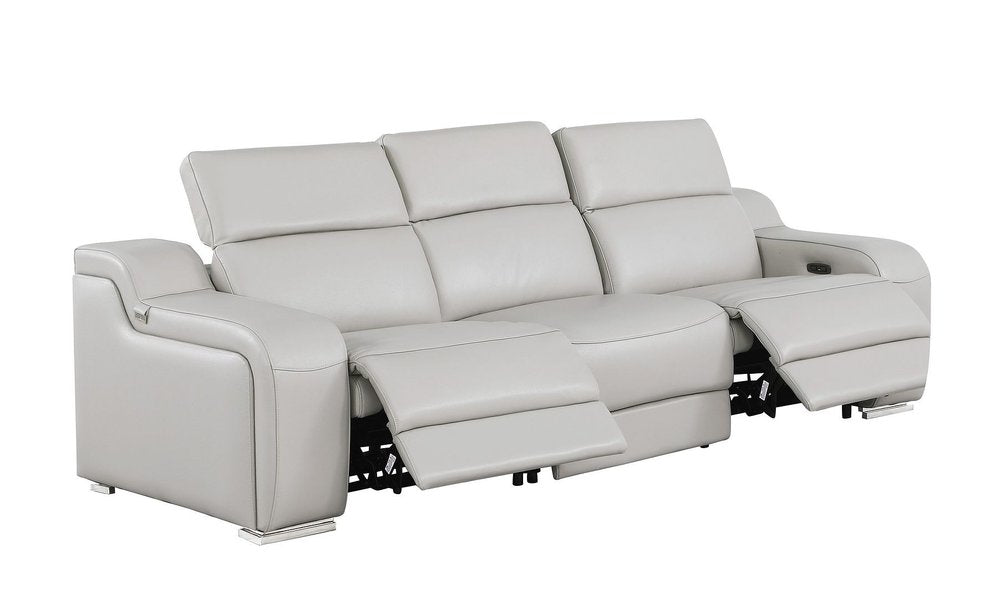 103" Dark Gray Italian Leather Reclining USB Sofa