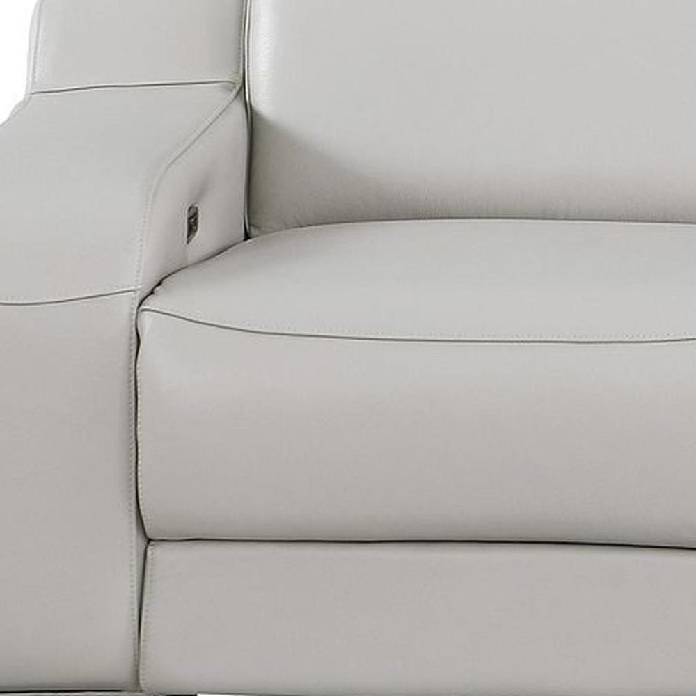 103" Light Gray Italian Leather Reclining USB Sofa