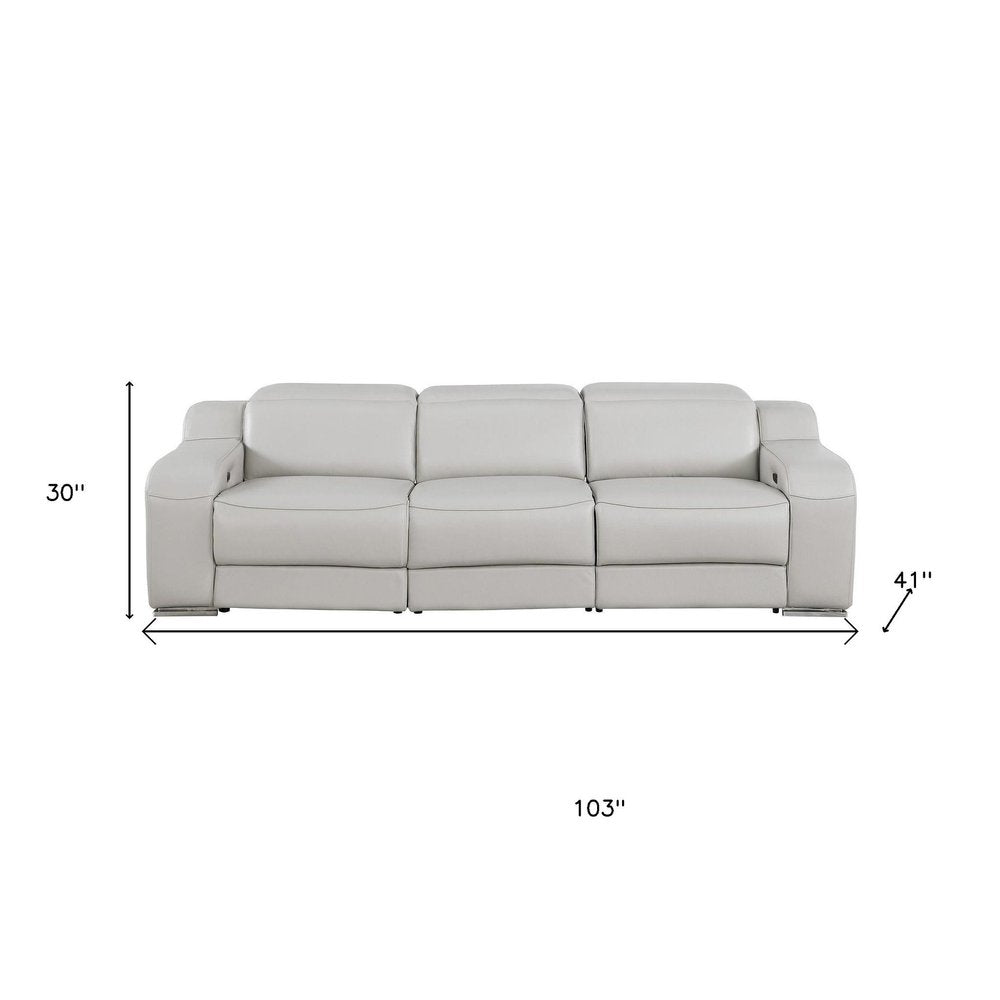 103" Dark Gray Italian Leather Reclining USB Sofa