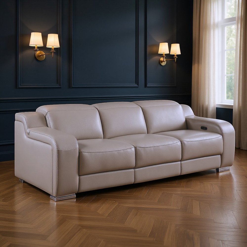 103" Dark Gray Italian Leather Reclining USB Sofa