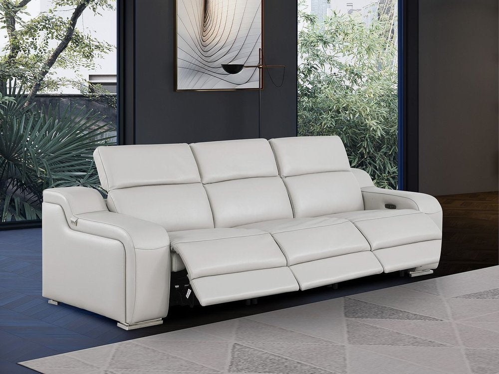 103" Dark Gray Italian Leather Reclining USB Sofa