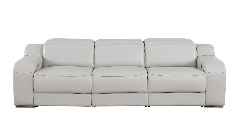 103" Light Gray Italian Leather Reclining USB Sofa