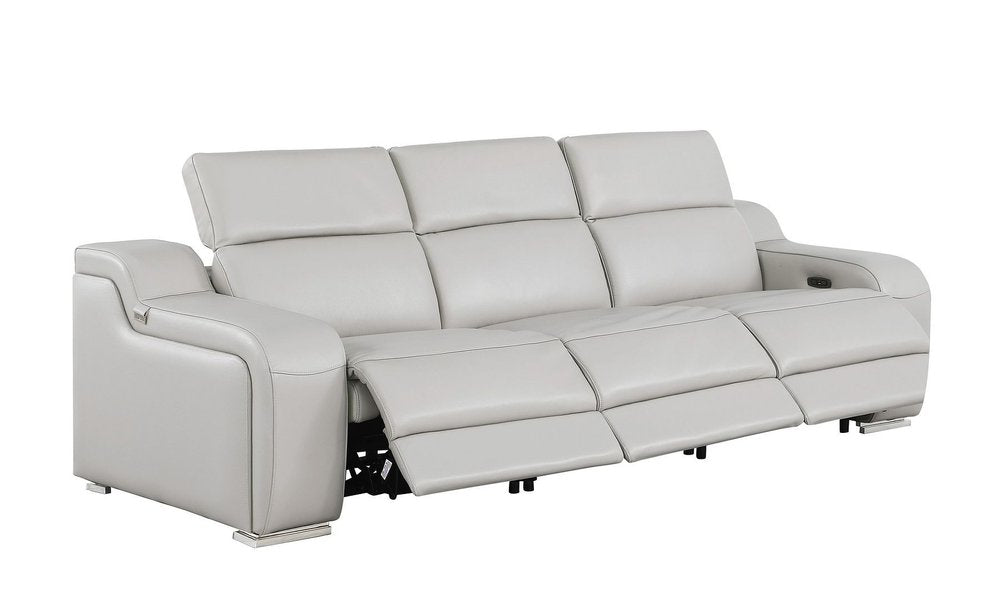 103" Dark Gray Italian Leather Reclining USB Sofa