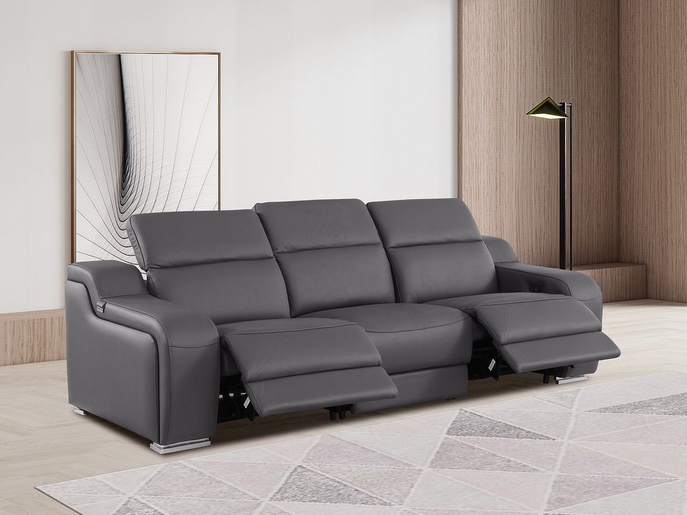 103" Dark Gray Italian Leather Reclining USB Sofa