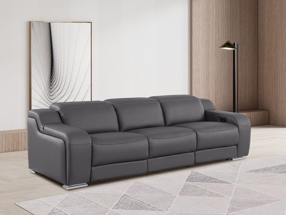 103" Dark Gray Italian Leather Reclining USB Sofa