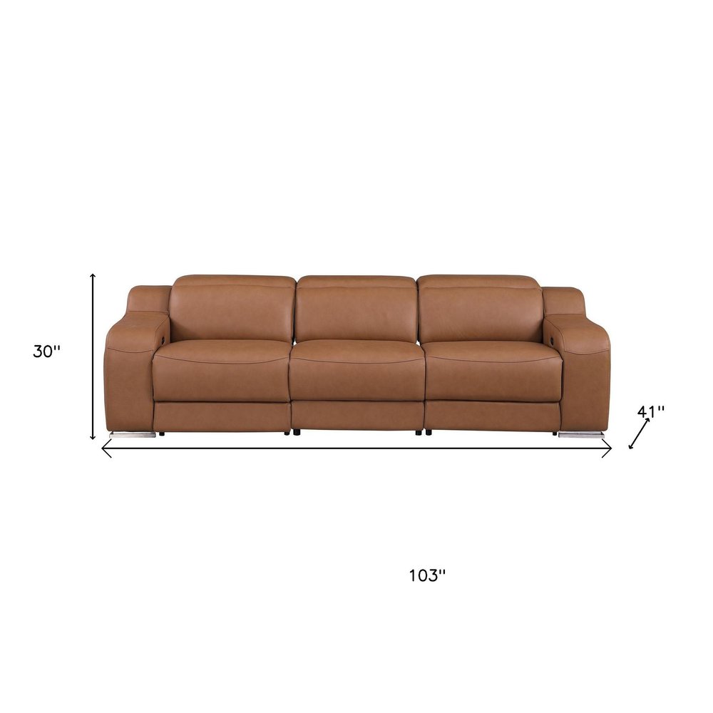 103" Dark Gray Italian Leather Reclining USB Sofa