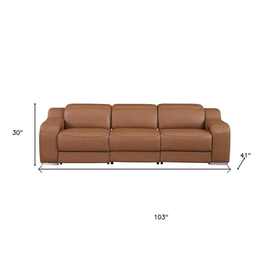 103" Dark Gray Italian Leather Reclining USB Sofa