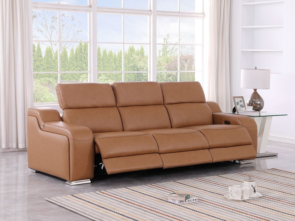 103" Dark Gray Italian Leather Reclining USB Sofa