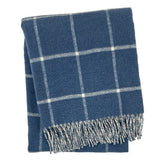 50" X 67" Denim Blue And White Cotton Blend Woven Plaid Throw Blanket with Fringe