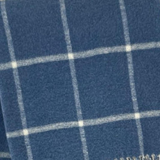 50" X 67" Denim Blue And White Cotton Blend Woven Plaid Throw Blanket with Fringe